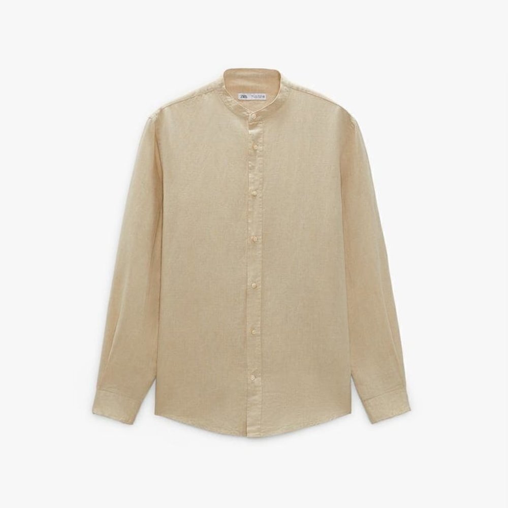ZARA TEXTURED LINEN - COTTON SHIRT BEIGE SIZE M | 8211/402/052